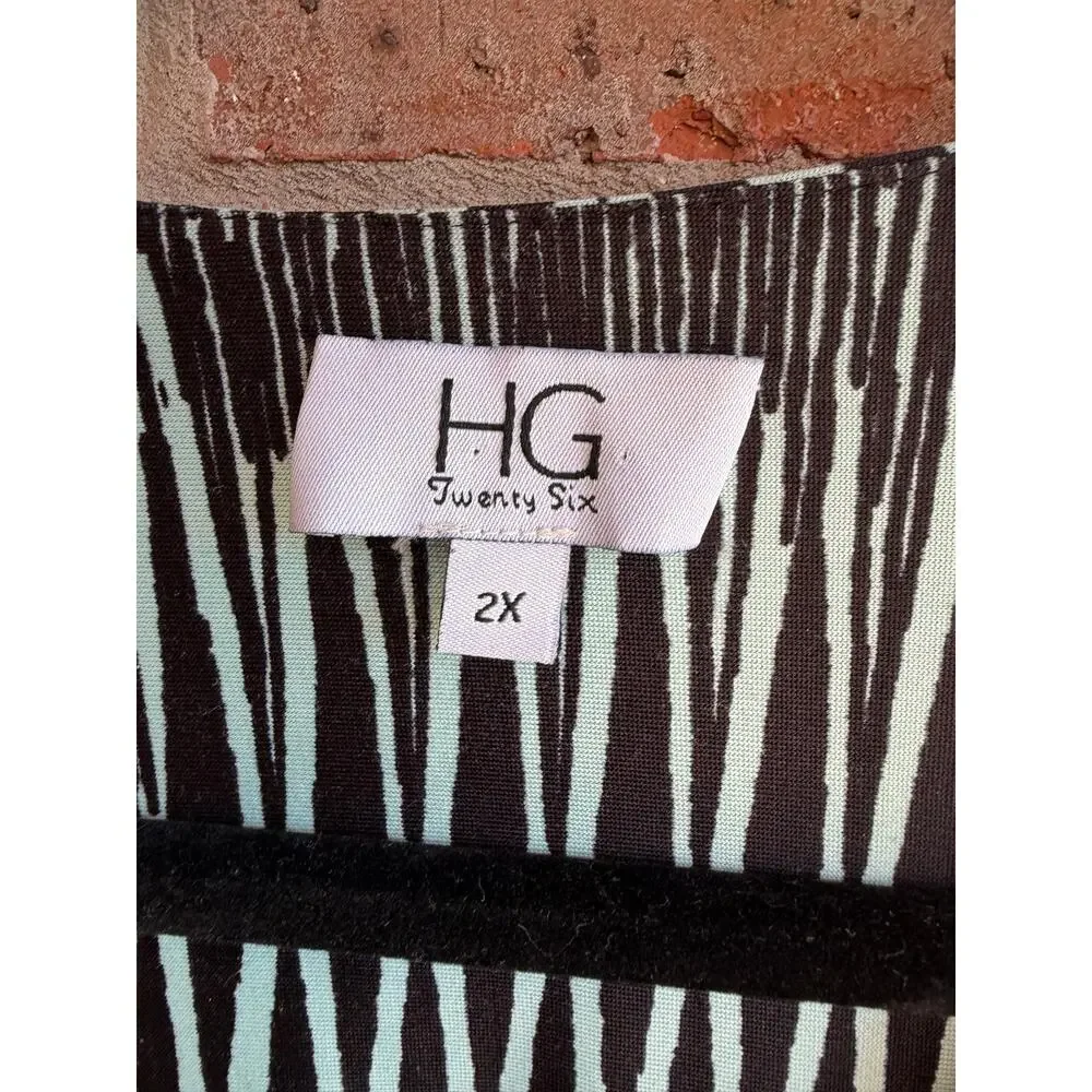 HG Twenty-Six Women's Black White Stretch V-Neck 3/4 Sleeve Tunic Blouse Size 2X - Picture 4 of 4